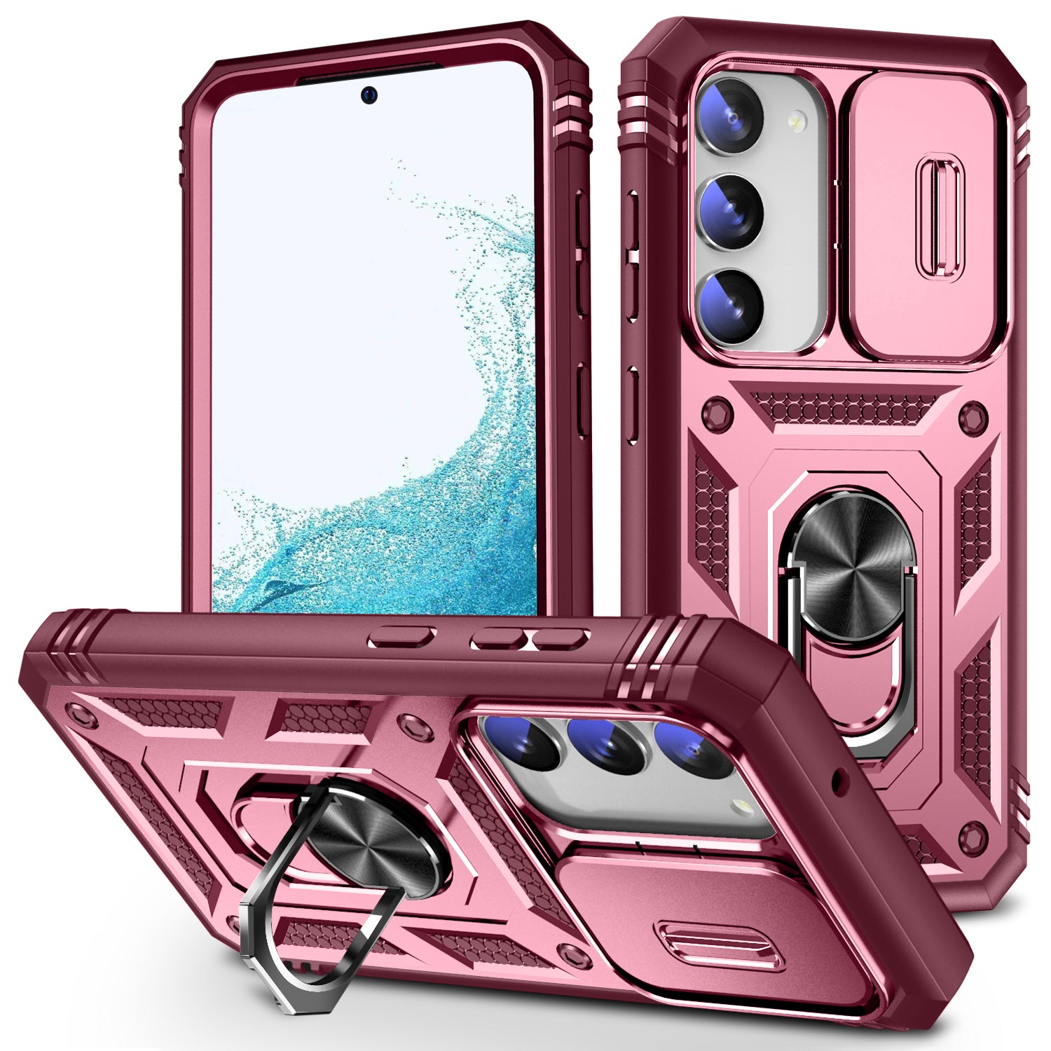 For Samsung Galaxy S23 Anti-fall Phone Case with Ring Kickstand Card Holder Phone Back Cover with Sliding Camera Lid For Samsung Galaxy S23 Anti-fall Phone Case with Ring Kickstand Card Holder Phone Back Cover with Sliding Camera Lid